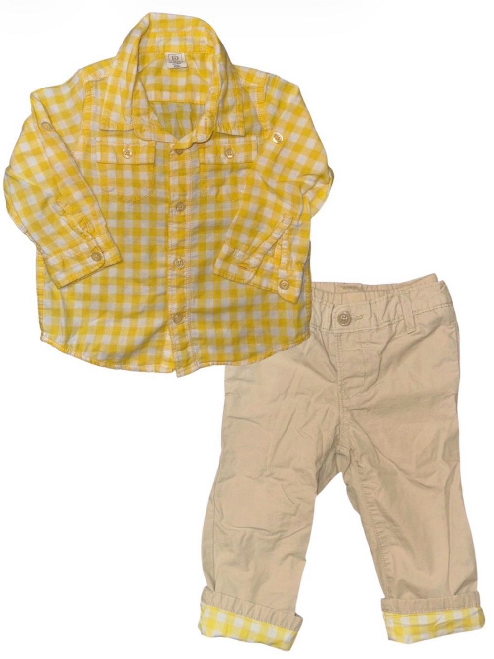 GAP Kids Yellow Gingham Matching Set With Lined Pants